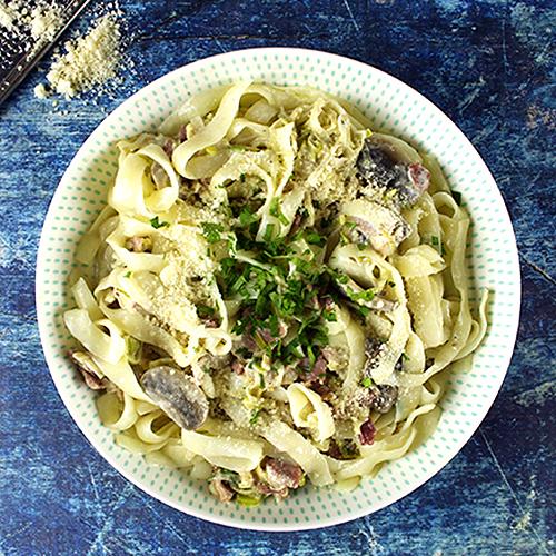 Bacon and Mushroom Konjac Pasta Keto