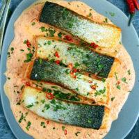 Salmon with Roasted Red Pepper Yogurt Sauce Keto