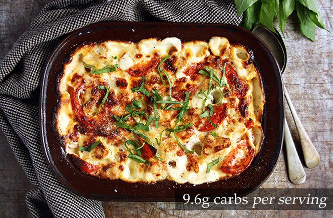 Ultimate Cauliflower Bake with Tomatoes and Basil Keto