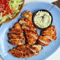 Chicken with Creamy Pesto Dip and Parmesan Salad Keto