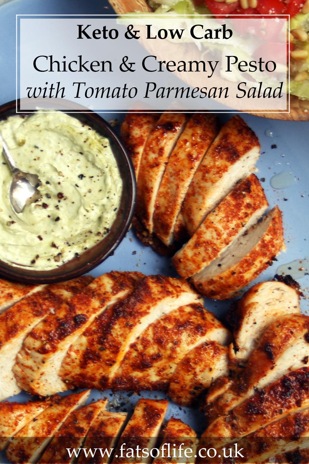 Chicken with Creamy Pesto Dip and Parmesan Salad (Keto)