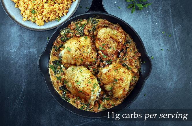 Creamy Spicy Chicken with Seasoned Cauliflower Rice Keto