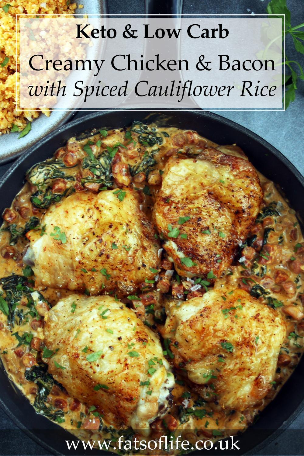 Creamy Spicy Chicken with Seasoned Cauliflower Rice (Keto)