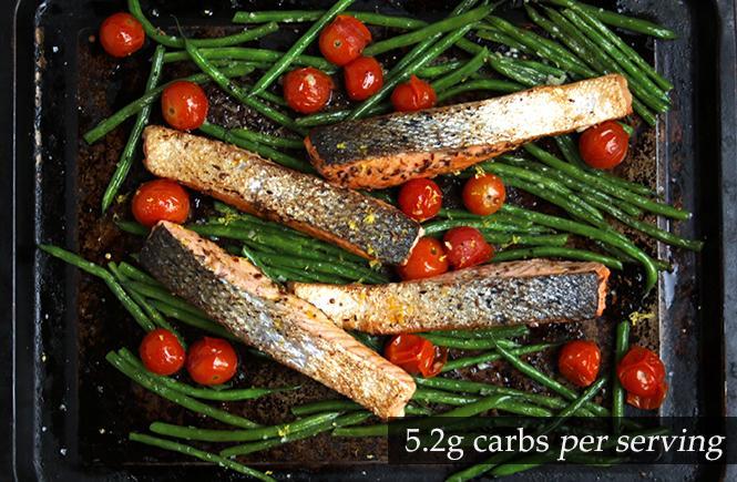 Spiced Salmon with Garlic-roasted Vegetables Keto