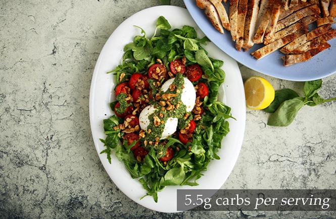 Pork and Burrata Salad with Homemade Pesto Keto