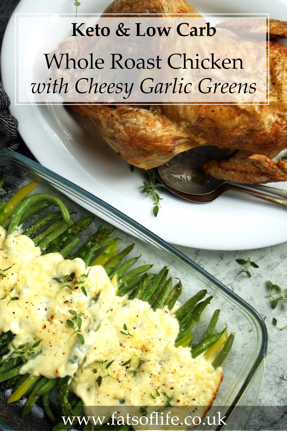 Roast Chicken with Cheesy Garlic Greens (Keto)