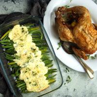 Roast Chicken with Cheesy Garlic Greens Keto