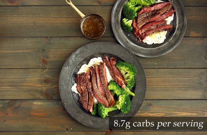 Steak Cauliflower Puree Broccoli Browned Butter Drizzle Keto