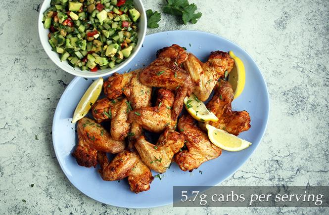 Angry Chicken Wings Cucumber Avocado Salad Keto